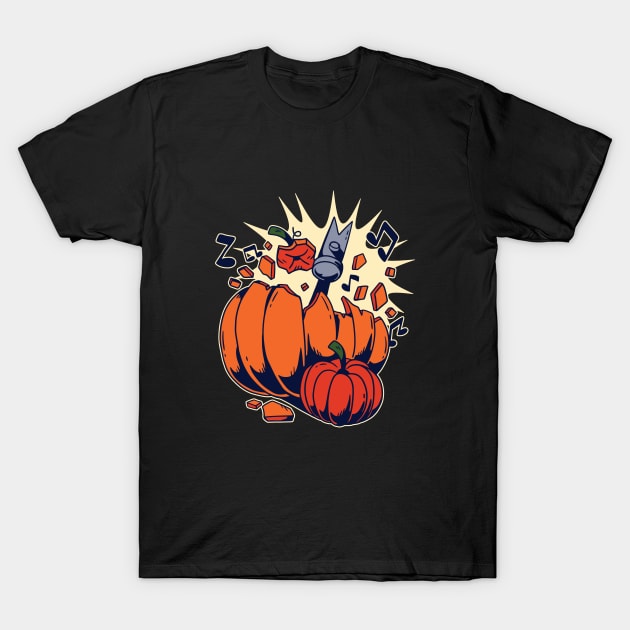 Halloween Breaking Pumpkin T-Shirt by LYNEXART